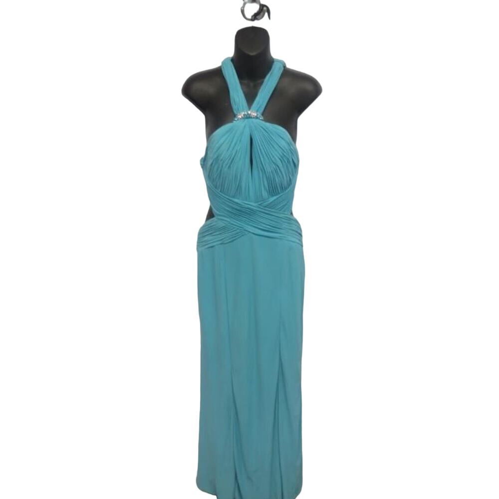 NWT B’Dazzle by Alyce Paris Teal Halter Formal Dress Size 10 Open Back Wedding